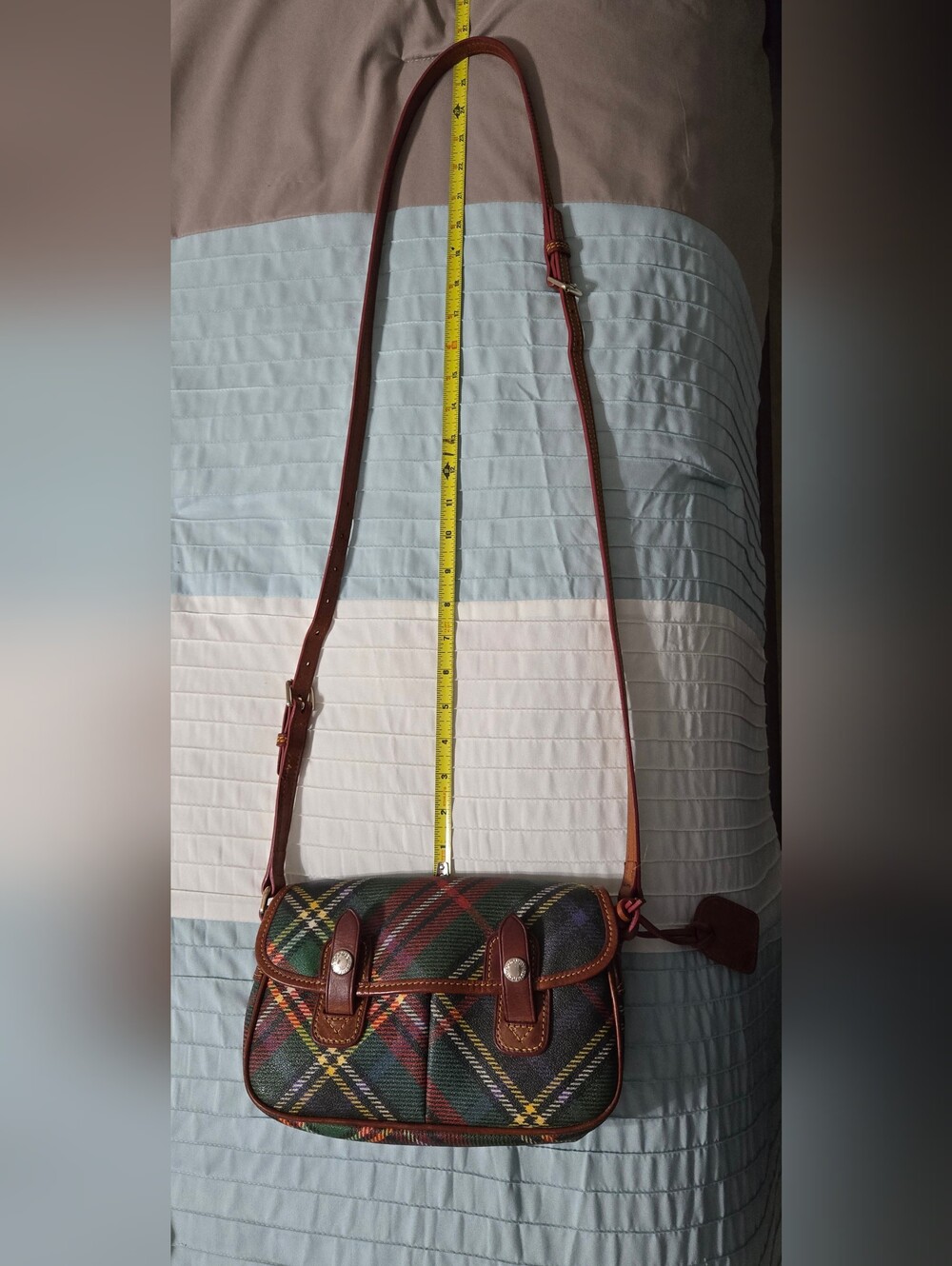 Dooney & Bourke Green Plaid Crossbody with Brown Leather Trim - Picture 8 of 9